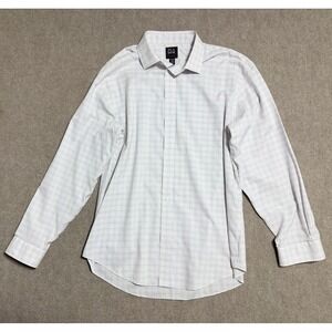 Jos A Bank Traveler Shirt Mens 17-36 XL White Multicolor Grid Plaid Cotton Dress